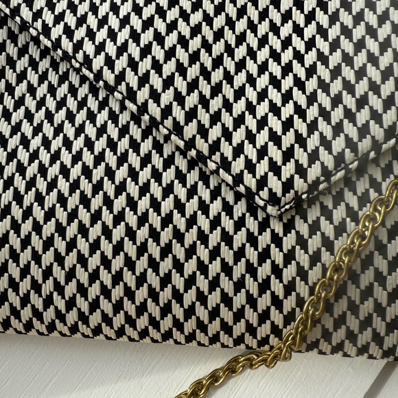 J Crew Black & White Envelope Clutch with Gold Chain - Picture 2 of 4